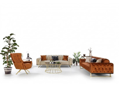 Designer Chesterfield 3-piece set 2x 3-seater sofa armchair modern three-seater