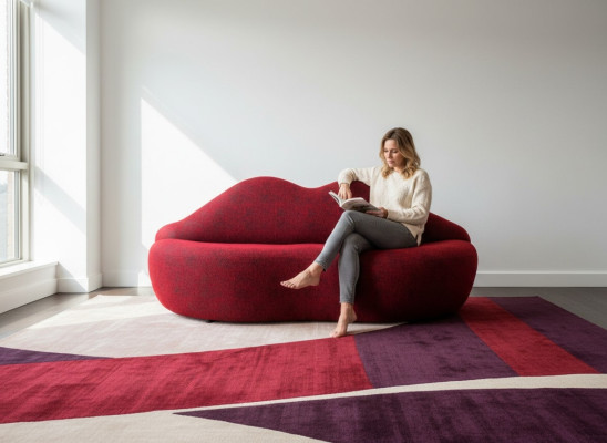 Designer 3-seater sofa red color in the shape of lips stylish seat cushion