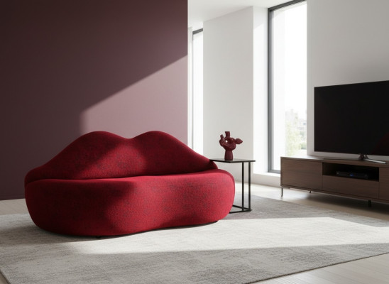 Designer 3-seater sofa red color in the shape of lips stylish seat cushion