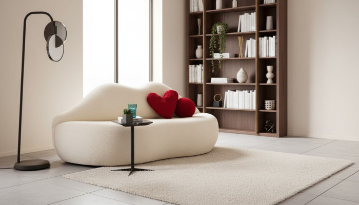 Designer 3-seater sofa white beige in form sofas couches lips stylish