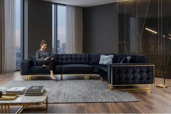 Exclusive corner sofa, modern L-shape designer style furniture, living room corner suite