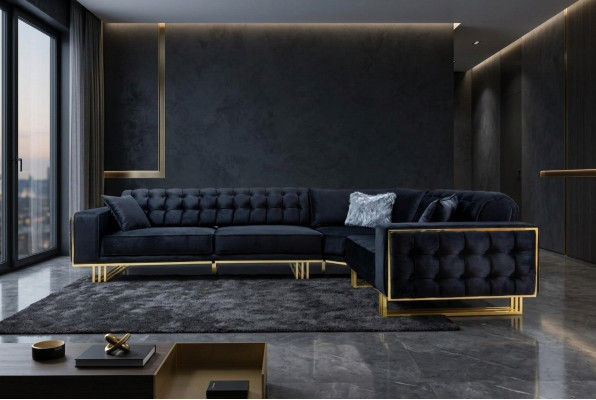 Exclusive corner sofa, modern L-shape designer style furniture, living room corner suite