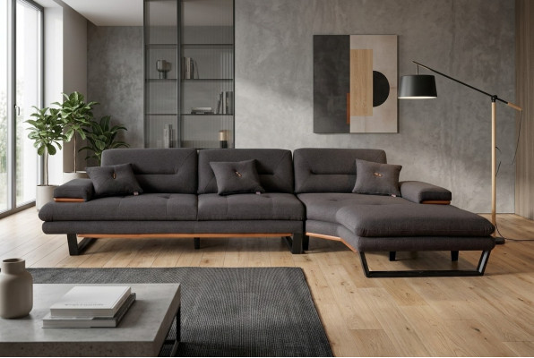 Designer gray L-shaped corner sofa modern furniture living room corner suite sofa