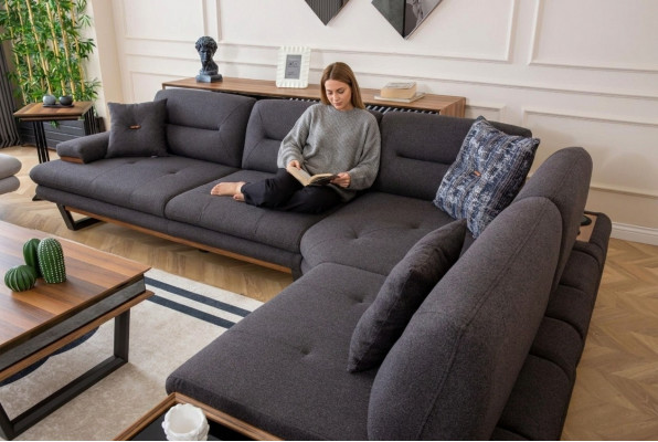 Style L-shaped sofa in gray luxury for living room designer corner suite couches