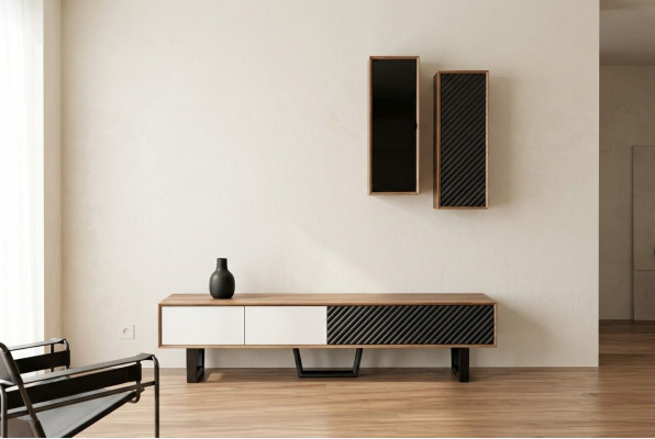 Living room wall unit set, TV stand, 2 wall-mounted cabinets, designer living room walls