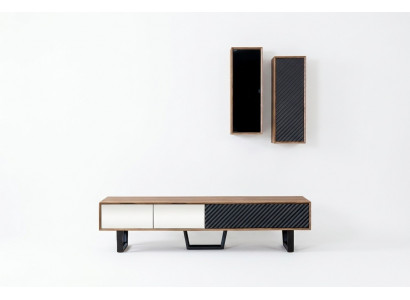Living room wall unit set, TV stand, 2 wall-mounted cabinets, designer living room walls