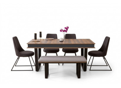 Dining room set: dining table, 4 chairs, bench, sideboard, dining group, 3 mirrors, 10-piece set