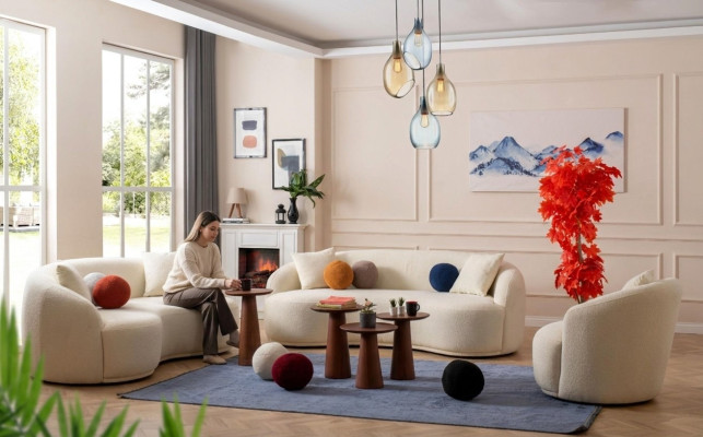 Living room set 3-piece. Designer sofa suite 4+3+1 seats living landscape