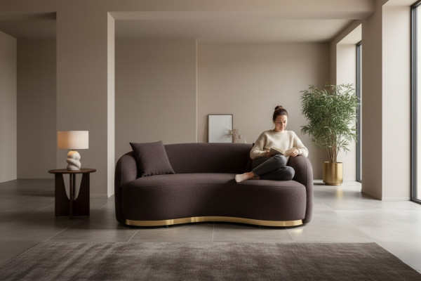 Living room furniture luxury sofa 3-seater design brown soft sofa upholstery textile 230cm