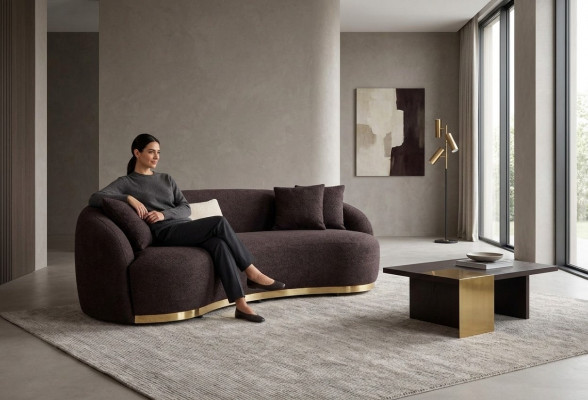 Designer sofa 4-seater brown color novelty in modern living room