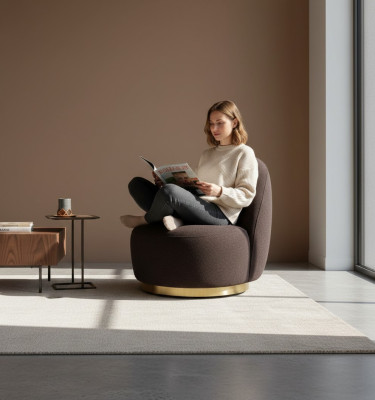 Armchair Modern Brown Living Room Textile Luxury Design Furniture Lounge Club