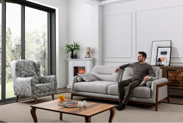 Set of 2 pcs Living Room Sofa Suite Three-Seater Sofa Modern Armchair Textile