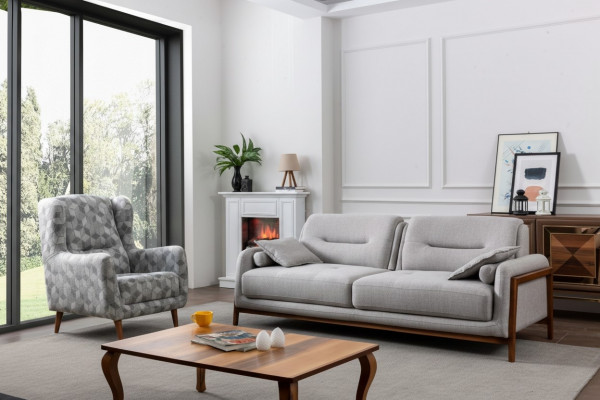 Set of 2 pcs Living Room Sofa Suite Three-Seater Sofa Modern Armchair Textile