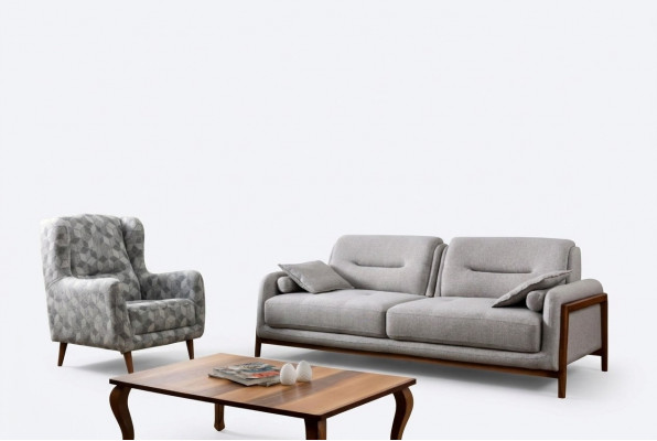 Set of 2 pcs Living Room Sofa Suite Three-Seater Sofa Modern Armchair Textile