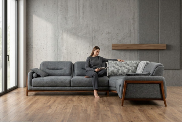 Designer corner sofa L-shape luxury upholstery textile living landscape furniture in the living room