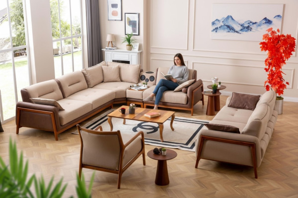 Luxury 3-piece living room set: L-shaped corner sofa, 3-seater, recliner chair furniture