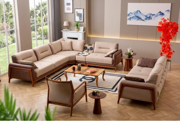 Luxury 3-piece living room set: L-shaped corner sofa, 3-seater, recliner chair furniture