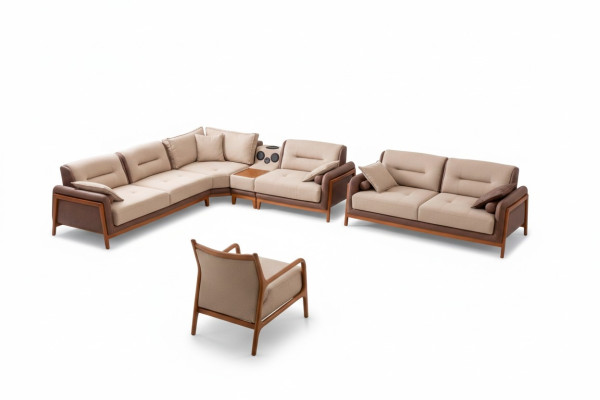 Luxury 3-piece living room set: L-shaped corner sofa, 3-seater, recliner chair furniture