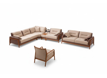 Luxury 3-piece living room set: L-shaped corner sofa, 3-seater, recliner chair furniture
