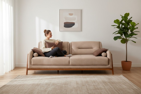 Designer sofa 3-seater luxury upholstery brown couch living room furniture