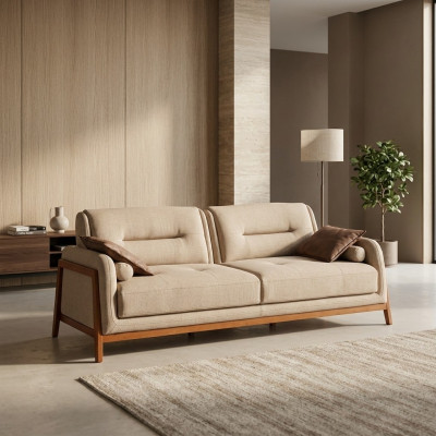 Designer sofa 3-seater luxury upholstery brown couch living room furniture