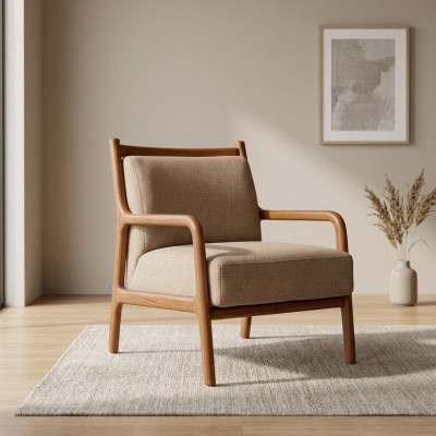 Modern beige armchair living room furniture luxury design upholstery faux leather