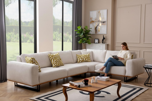 Luxury corner sofa L-shaped fabric sofa couch sofa white upholstered sofa seating corner set