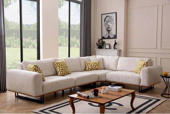 Luxury corner sofa L-shaped fabric sofa couch sofa white upholstered sofa seating corner set