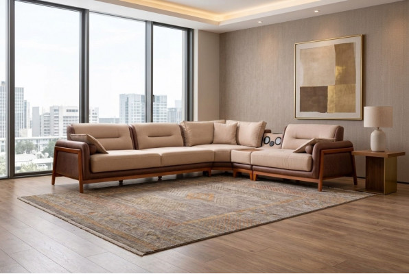 Luxury L-Shaped Corner Sofa Beige Living Room Furniture Couch Multi-function Couches Modern