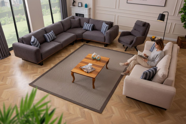 Designer living room set, sectional corner sofa L-shape, 3 sofas, 3-piece armchair.