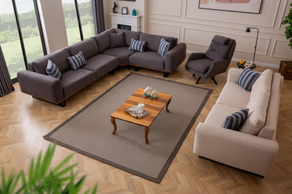 Designer living room set, sectional corner sofa L-shape, 3 sofas, 3-piece armchair.