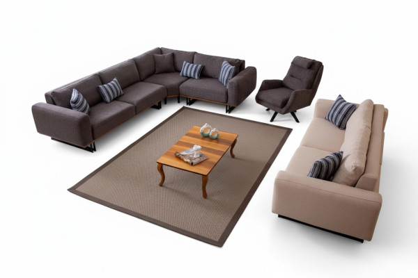 Designer living room set, sectional corner sofa L-shape, 3 sofas, 3-piece armchair.