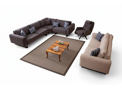 Designer living room set, sectional corner sofa L-shape, 3 sofas, 3-piece armchair.