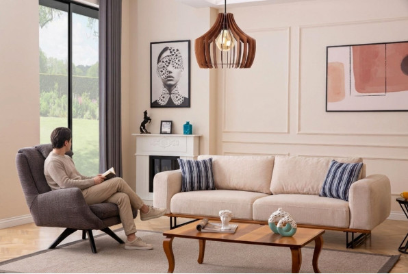 Luxury 2-piece living room set: 3-seater sofa with armchair design sofa suite