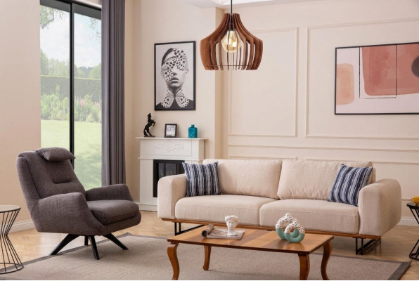 Luxury 2-piece living room set: 3-seater sofa with armchair design sofa suite