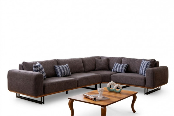 Designer sofa L-shape upholstery textile modern brown luxury living landscape