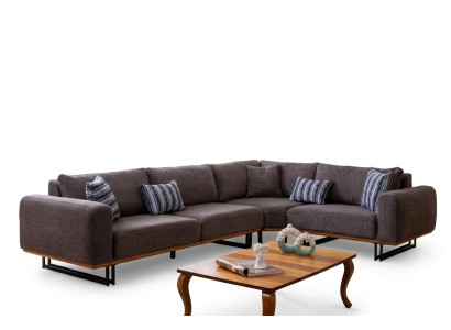 Designer sofa L-shape upholstery textile modern brown luxury living landscape