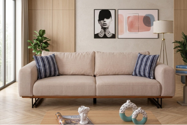 Designer Sofa 3-Seater Upholstery Fabric Modern Upholstery Beige 230cm Couches