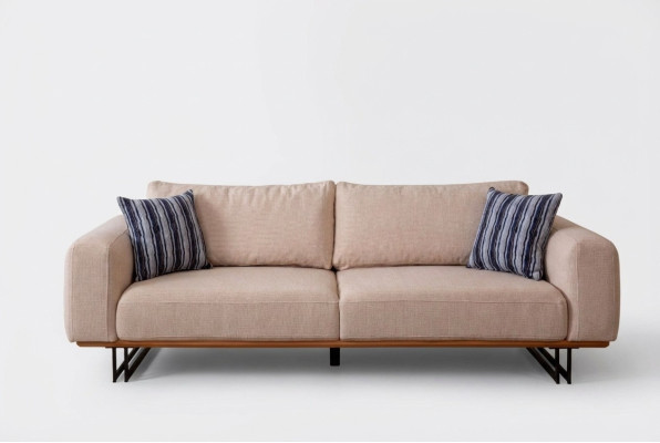Designer Sofa 3-Seater Upholstery Fabric Modern Upholstery Beige 230cm Couches