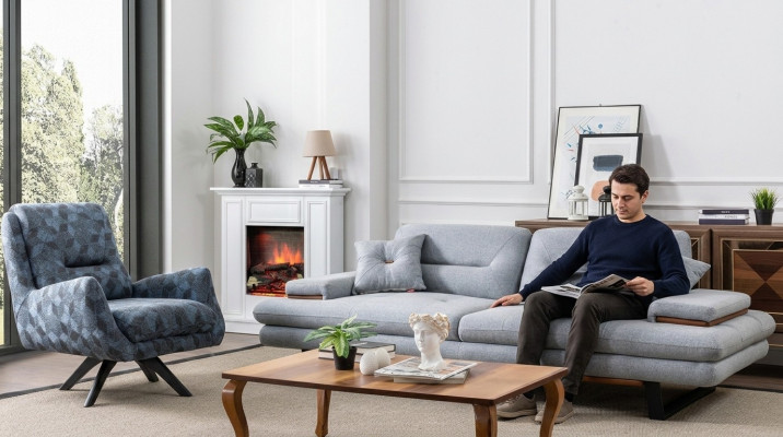 Modern sofa set 3+1 seater living room luxury gray couch set