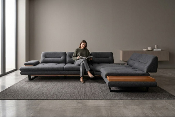 Designer L-shaped sectional sofa luxury gray furniture for living room living landscape
