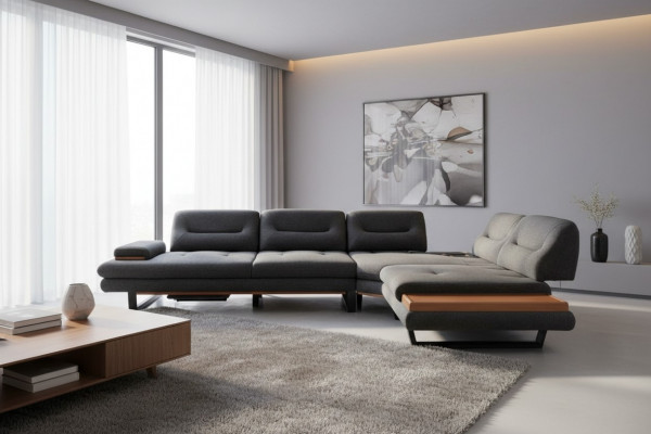 Designer L-shaped sectional sofa luxury gray furniture for living room living landscape