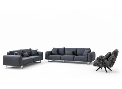 Designer living room set sofa suite 4 + 3 + 1 seat luxury gray landscape