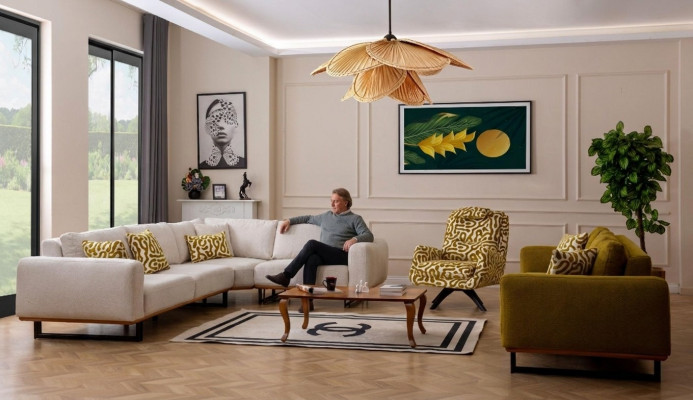 Designer living room set 3-piece. Sofa 4 + 1 seat corner sofa L-shape modern
