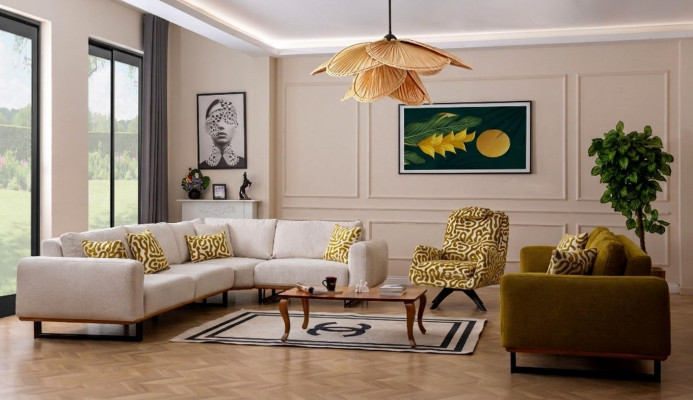 Designer living room set 3-piece. Sofa 4 + 1 seat corner sofa L-shape modern
