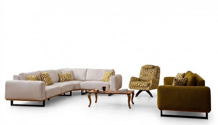 Designer living room set 3-piece. Sofa 4 + 1 seat corner sofa L-shape modern