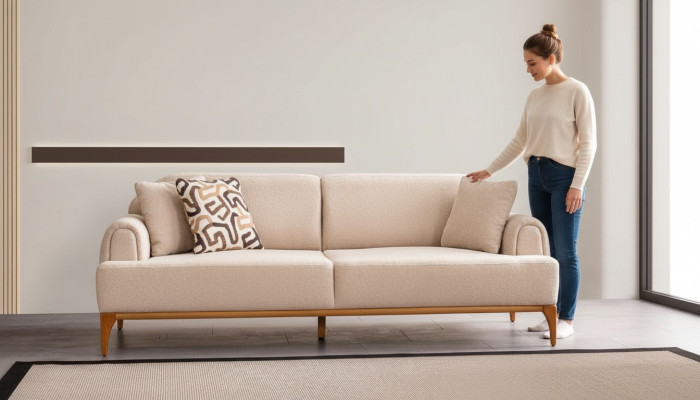 Modern sofa 3 seater living room beige XXL 220cm luxury furniture sofas couches