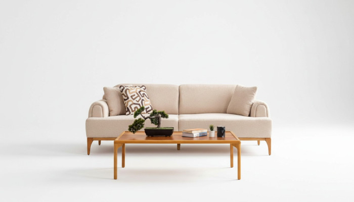 Modern sofa 3 seater living room beige XXL 220cm luxury furniture sofas couches