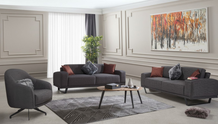 Luxury living room set consists of a 3-piece black color design sofa set.