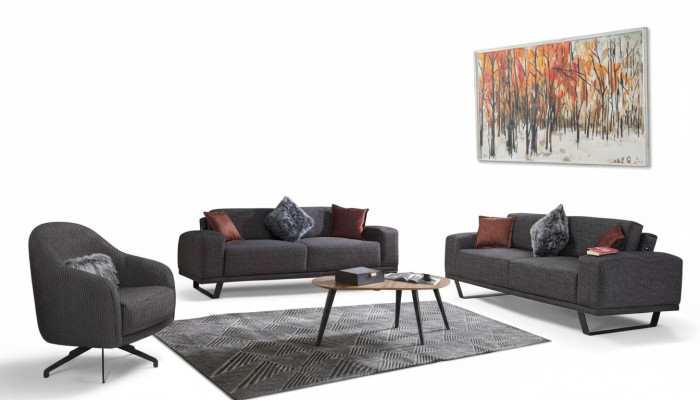 Luxury living room set consists of a 3-piece black color design sofa set.